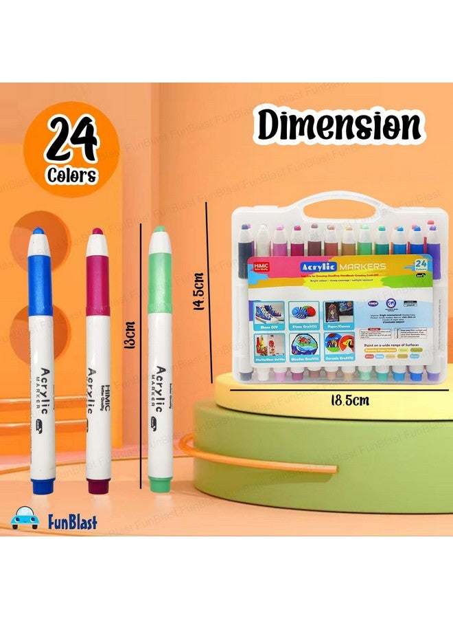 FunBlast 24 Colors Acrylic Color Markers for Art & Craft, Permanent Acrylic Paint Markers Ideal for Rock Painting, Canvas, Photo Album, Craft, School Project, Glass, Ceramic, Wood, Metal (24Markers) - Image 2
