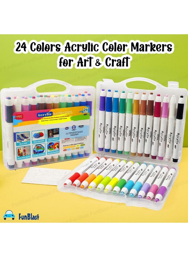 FunBlast 24 Colors Acrylic Color Markers for Art & Craft, Permanent Acrylic Paint Markers Ideal for Rock Painting, Canvas, Photo Album, Craft, School Project, Glass, Ceramic, Wood, Metal (24Markers) - Image 5