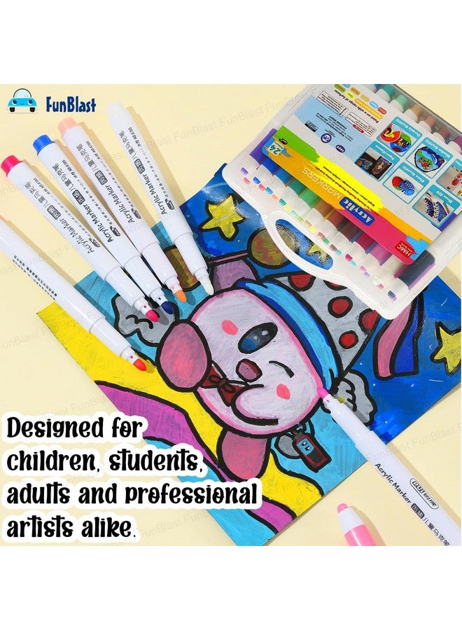 FunBlast 24 Colors Acrylic Color Markers for Art & Craft, Permanent Acrylic Paint Markers Ideal for Rock Painting, Canvas, Photo Album, Craft, School Project, Glass, Ceramic, Wood, Metal (24Markers) - Image 4