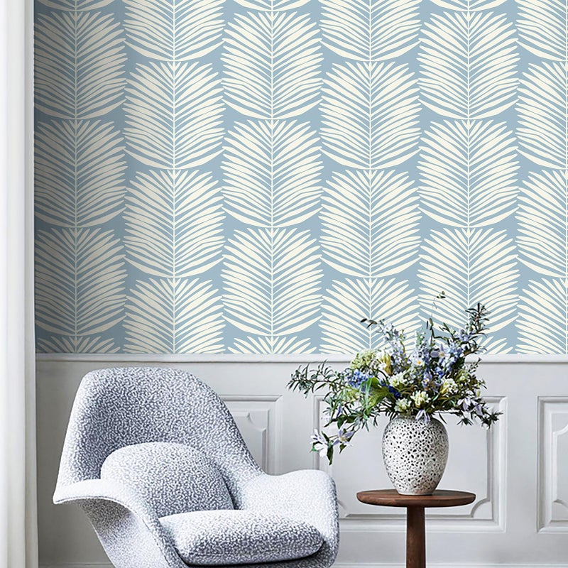 Kitico Peel and Stick Wallpaper Blue Wall Paper Boho Self Adhesive Removable Wallpaper for Bedroom Bathroom Leaf Contact Paper for Cabinets and Drawers Coastal Wallpaper 16.1''x78.7'' - Image 5