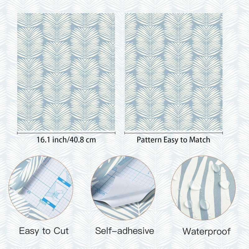 Kitico Peel and Stick Wallpaper Blue Wall Paper Boho Self Adhesive Removable Wallpaper for Bedroom Bathroom Leaf Contact Paper for Cabinets and Drawers Coastal Wallpaper 16.1''x78.7'' - Image 2