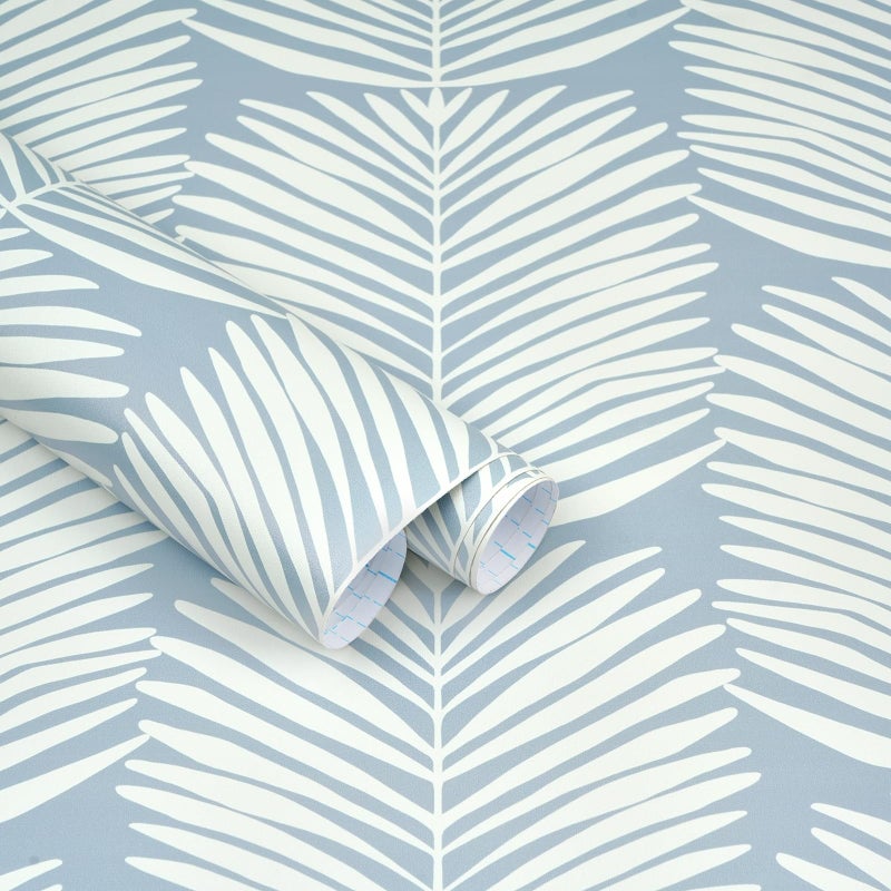 Kitico Peel and Stick Wallpaper Blue Wall Paper Boho Self Adhesive Removable Wallpaper for Bedroom Bathroom Leaf Contact Paper for Cabinets and Drawers Coastal Wallpaper 16.1''x78.7'' - Image 1