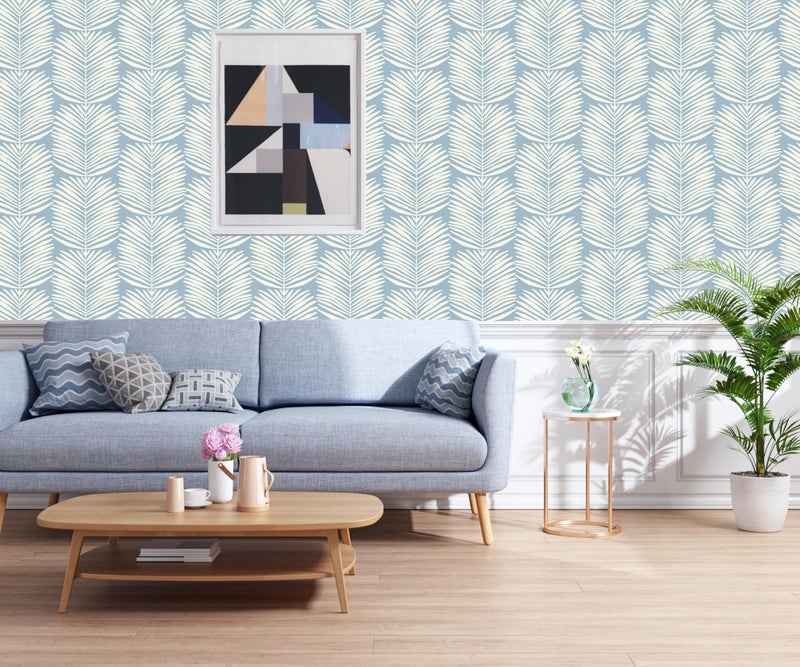 Kitico Peel and Stick Wallpaper Blue Wall Paper Boho Self Adhesive Removable Wallpaper for Bedroom Bathroom Leaf Contact Paper for Cabinets and Drawers Coastal Wallpaper 16.1''x78.7'' - Image 3