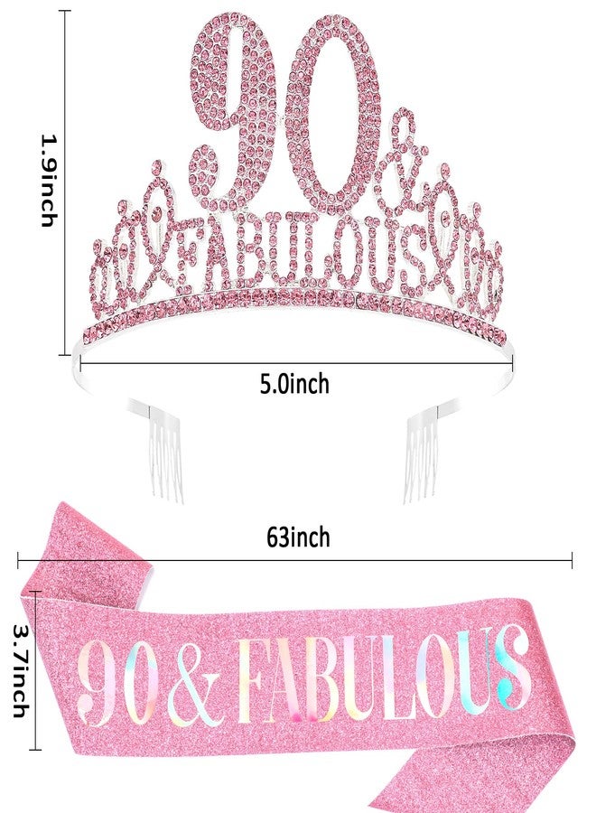 هابدو زينة عيد ميلاد هابدو الوردي التسعين للنساء، وشاح وتاج عيد الميلاد التسعين، وزينة حفلات رائعة مع تاج ووشاح - Image 2