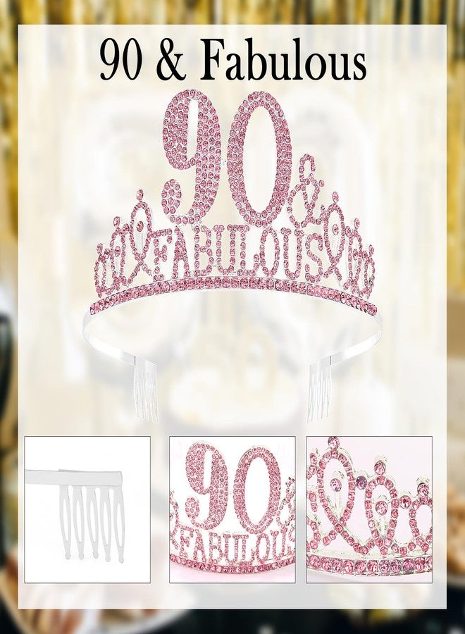 هابدو زينة عيد ميلاد هابدو الوردي التسعين للنساء، وشاح وتاج عيد الميلاد التسعين، وزينة حفلات رائعة مع تاج ووشاح - Image 5