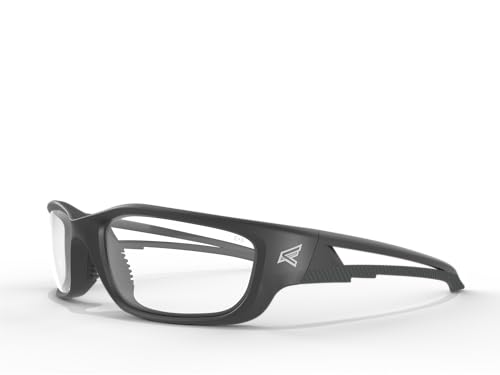Edge نظارات أمان Edge SK-XL111 Kazbek XL المحيطة، مضادة للخدش، غير قابلة للانزلاق، UV 400، من الدرجة العسكرية، متوافقة مع ANSI/ISEA و MCEPS، تناسب XL واسع، إطار أسود/عدسة شفافة - Image 1
