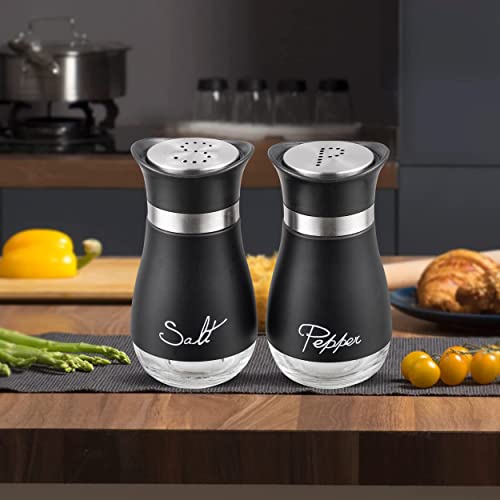 Lonffery Salt and Pepper Shakers, Stainless Steel and Glass Bottle, Set of 2, Black - Image 3