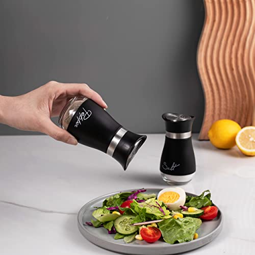 Lonffery Salt and Pepper Shakers, Stainless Steel and Glass Bottle, Set of 2, Black - Image 4