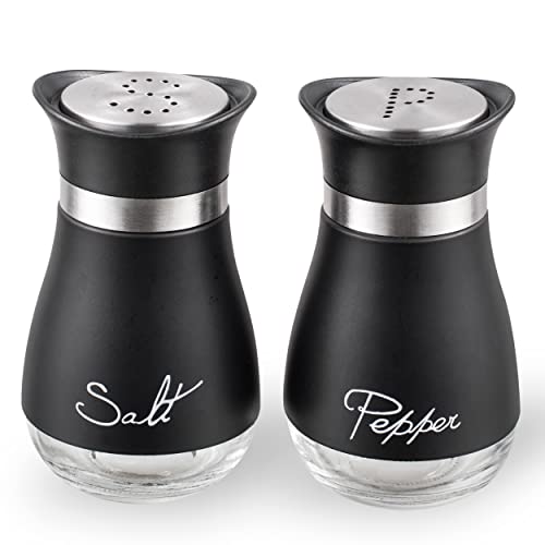 Lonffery Salt and Pepper Shakers, Stainless Steel and Glass Bottle, Set of 2, Black - Image 1