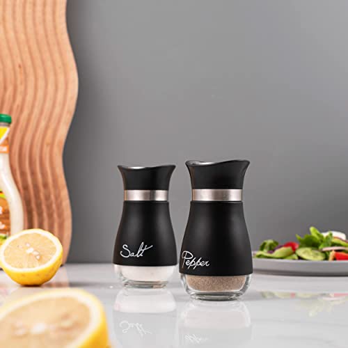 Lonffery Salt and Pepper Shakers, Stainless Steel and Glass Bottle, Set of 2, Black - Image 5