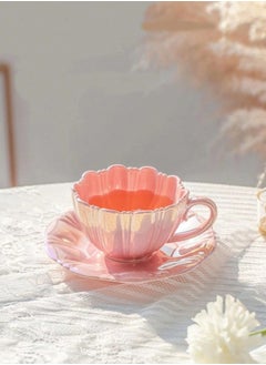 ShebSheb Ceramic Coffee Cup,Flower Shaped Coffee Mug with Saucer and Spoon ,Creative Tea Cup with Handle  - Image 3