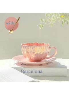ShebSheb Ceramic Coffee Cup,Flower Shaped Coffee Mug with Saucer and Spoon ,Creative Tea Cup with Handle  - Image 1