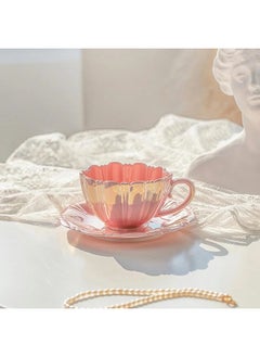 ShebSheb Ceramic Coffee Cup,Flower Shaped Coffee Mug with Saucer and Spoon ,Creative Tea Cup with Handle  - Image 2