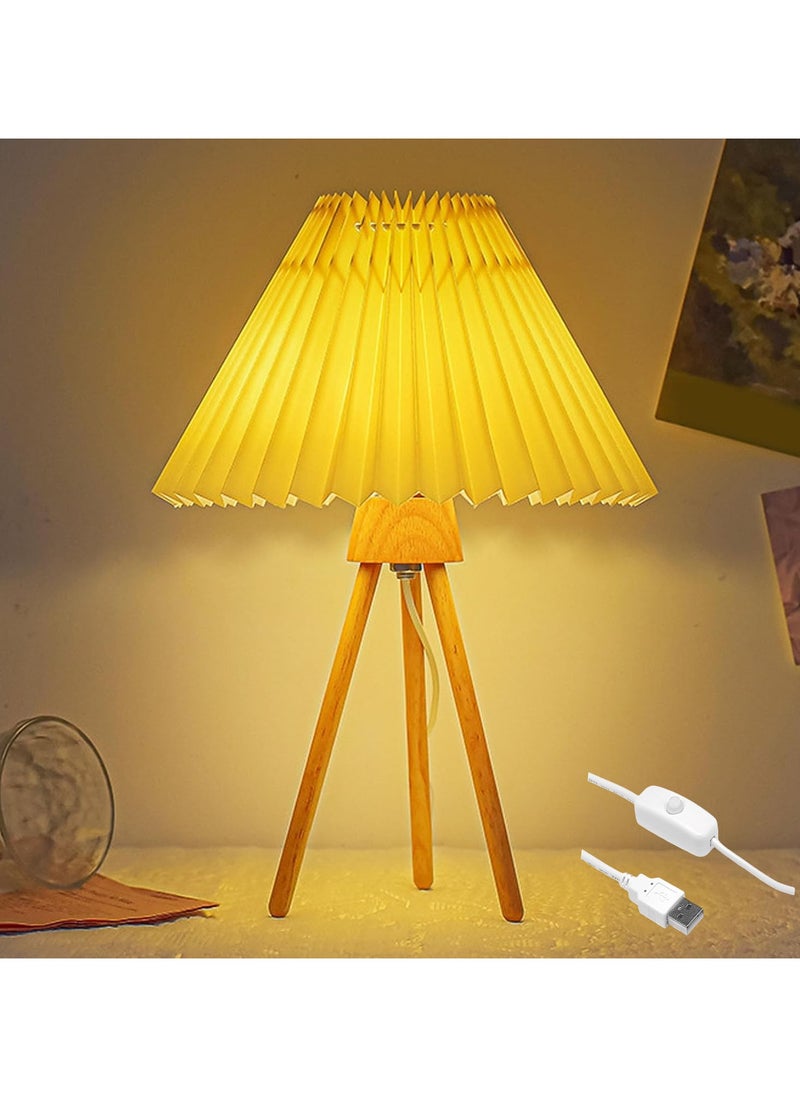 ARNOTEC Retro style multi-purpose pleated bedside table lamp LED lamp reading lamp home bedroom bedside night light mini lamp bedroom living room decorative lamp side table small space USB Port with switch (fixed brightness)  - Image 3