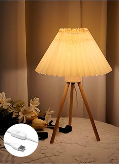 ARNOTEC Retro style multi-purpose pleated bedside table lamp LED lamp reading lamp home bedroom bedside night light mini lamp bedroom living room decorative lamp side table small space USB Port with switch (fixed brightness)  - Image 1