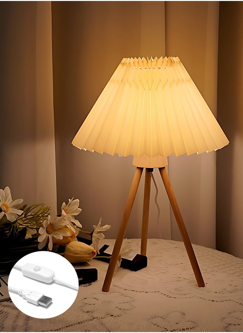 ARNOTEC Retro style multi-purpose pleated bedside table lamp LED lamp reading lamp home bedroom bedside night light mini lamp bedroom living room decorative lamp side table small space USB Port with switch (fixed brightness)  - Image 1