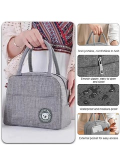 TOMSHOO Lunch Box Bag, Insulated Lunch Bag, Waterproof Lunch bags for Women, Man, Office, Work, School, Beach, Picnic, Fishing, Hiking, Travel, Thermal Leak-proof Cooler Tote Bag (Grey)  - Image 5
