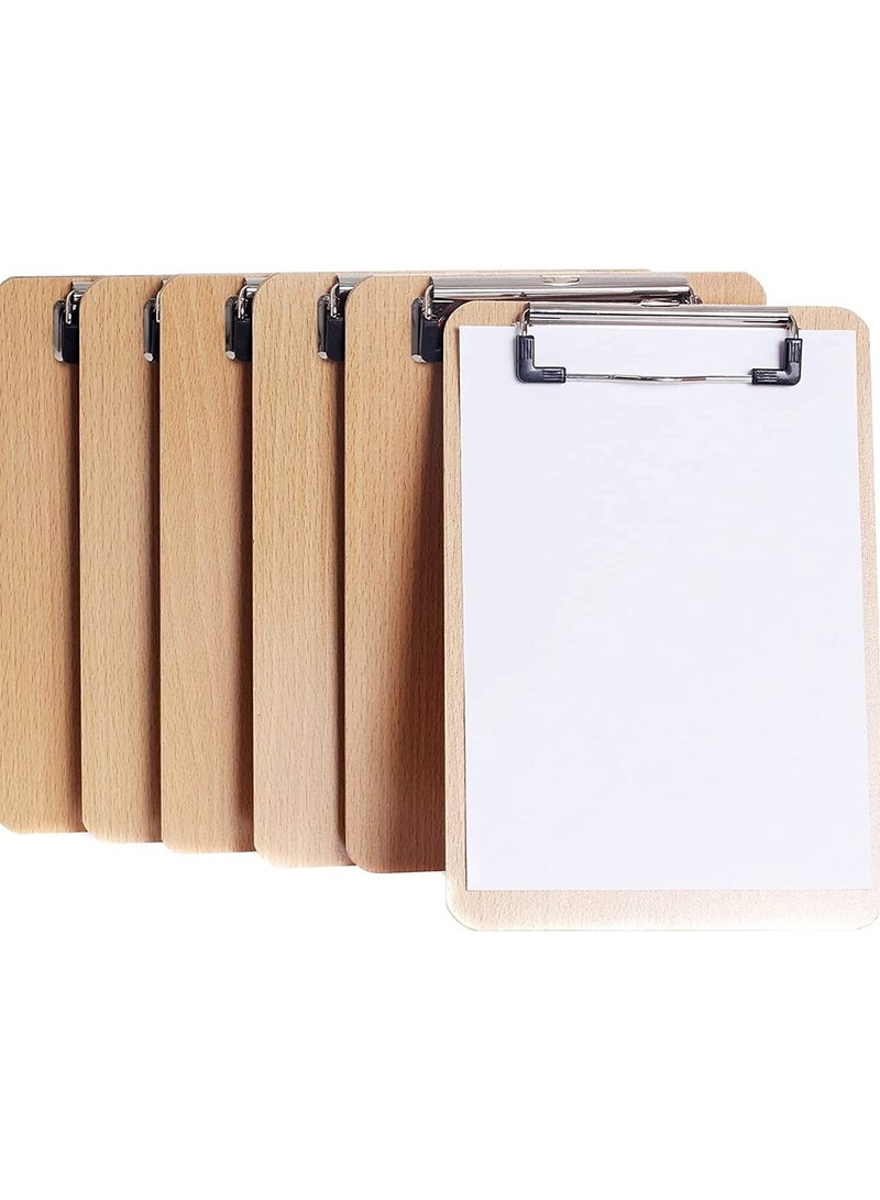 SYOSI A4 Clipboards 6 Pack, Low Profile Clip Hardboard with Sturdy Spring Grip and Concealed Hanging Hole, Durable Wooden Clip Boards for Office Work - Image 1