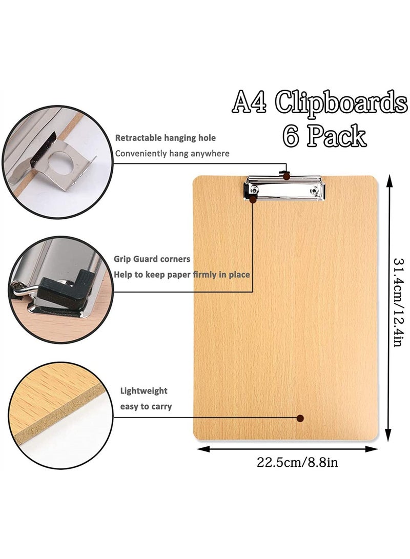 SYOSI A4 Clipboards 6 Pack, Low Profile Clip Hardboard with Sturdy Spring Grip and Concealed Hanging Hole, Durable Wooden Clip Boards for Office Work - Image 4