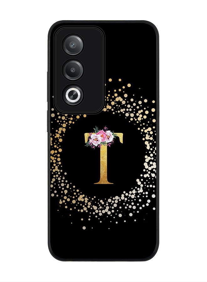 Stylizedd For Oppo A3 Pro / A80 Case,Slim fit Camera Protection, Shockproof Thin Phone cover - Custom Monogram Floral - T ( Black ) - Image 1