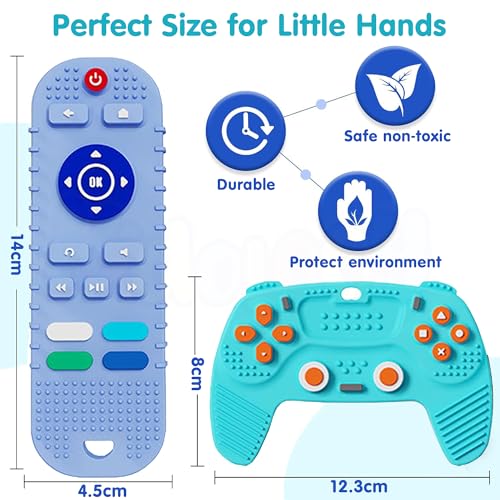 Kidology Baby Teether - 2Pcs Silicone Baby Teething Toys Remote Control, Game Controller Silicone Teething Toy for 3+ Months and 6 to 12 Months Babies and Toddlers (Blue) - Image 2