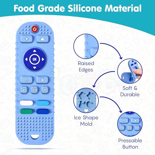 Kidology Baby Teether - 2Pcs Silicone Baby Teething Toys Remote Control, Game Controller Silicone Teething Toy for 3+ Months and 6 to 12 Months Babies and Toddlers (Blue) - Image 4
