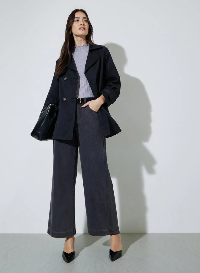 ستايلي Black Button-Front Longline Trench Coat