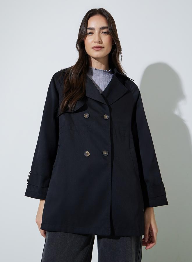 Styli Black Button-Front Longline Trench Coat - Image 4