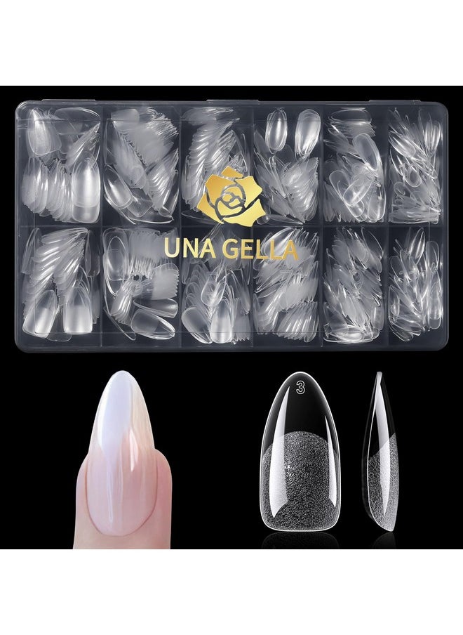 UNA GELLA - UNA GELLA Almond Gel Nail Tips 600 Pcs Pre-filed Almond Nail Tips Full Cover Nail Tips Press On Nails 12 Sizes Half Matte Clear Fake Soft Gel Nail Tips for Nail Extension Home DIY Salon with Box - Image 1