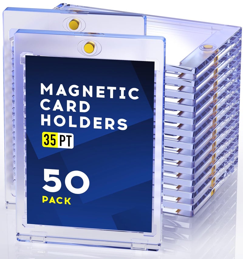 Basthalan 50ct Magnetic Card Holder 35pt One Touch Card Holder UV Protectors Hard Plastic for Trading Cards Magnet Case Sports Game Football Baseball - Image 2