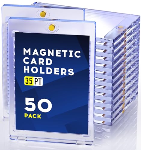 Basthalan 50ct Magnetic Card Holder 35pt One Touch Card Holder UV Protectors Hard Plastic for Trading Cards Magnet Case Sports Game Football Baseball - Image 1