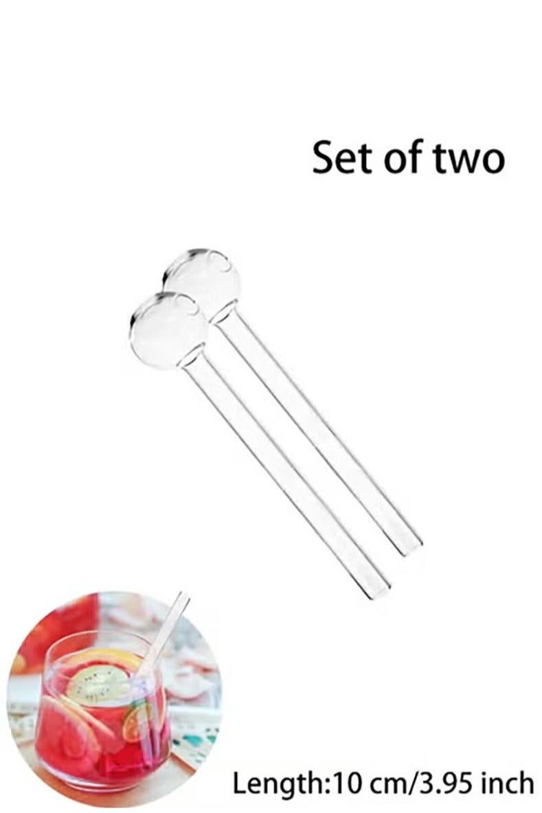 2Pcs Glass Drinking Straw Set Reusable, Transparent & Durable, Eco-friendly Design，10cm/3.9in