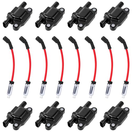 Ozikutech 8 Pack Ignition Coils and Spark Plug Wires Set Fit for Chevy Silverado Tahoe Suburban Avalanche Express GMC Sierra Yukon 1500 Escalade 4.8 5.3 6.0 6.2 L V8, Replace for UF413 9748HH 12570616 - Image 1