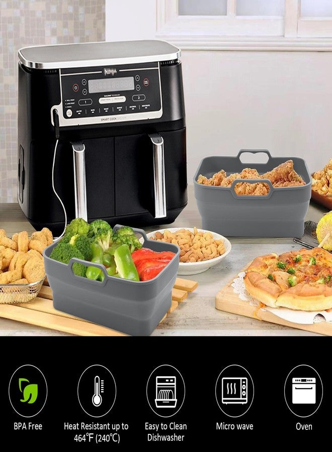 ddLUCK بطانات سيليكون لقلاية الهواء لنيجا فودي دوال DZ090 سعة 6QT، عبوة من 2، قابلة لإعادة الاستخدام كبديل لسلة القلاية، صينية قابلة للطي لملحقات قلاية الهواء (رمادي) - Image 3