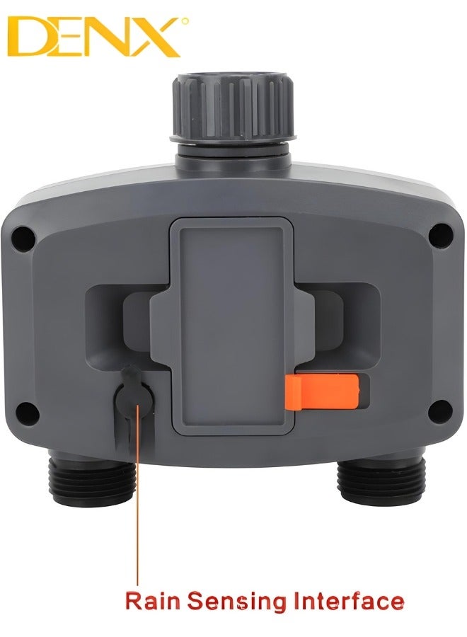 Denx Sprinkler Timer, 2 Outlet Sprinkler Timer Programmable Water Timer for Garden Hose, Waterproof Hose Timer with Rain Delay, Manual Watering, Automatic Watering Control System for Yard and Garden - Image 3