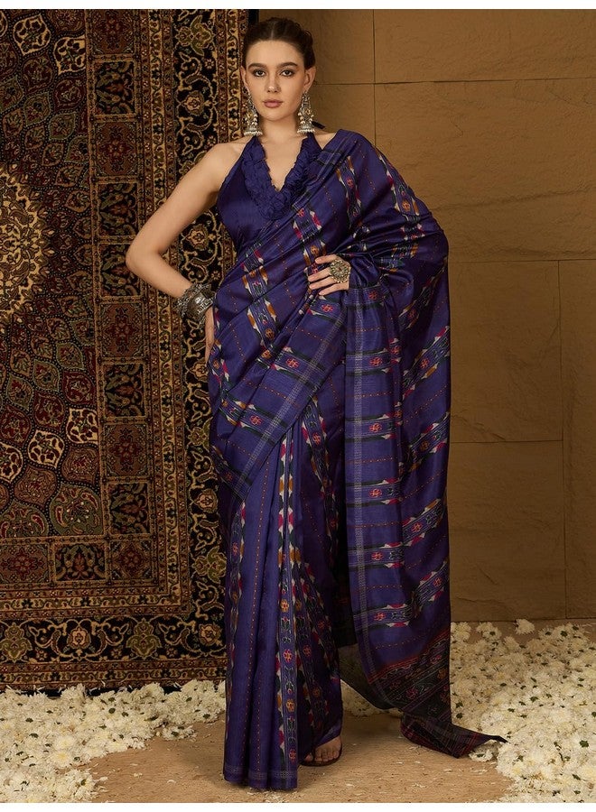 saree mall ساري مول ساري حرير بهاغالبوري بنفسجي للنساء مع بلوزة غير مخيطة (34WOM34905_HS) - Image 3