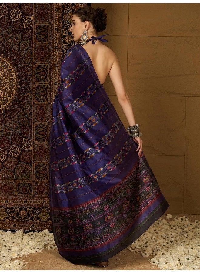 saree mall ساري مول ساري حرير بهاغالبوري بنفسجي للنساء مع بلوزة غير مخيطة (34WOM34905_HS) - Image 2