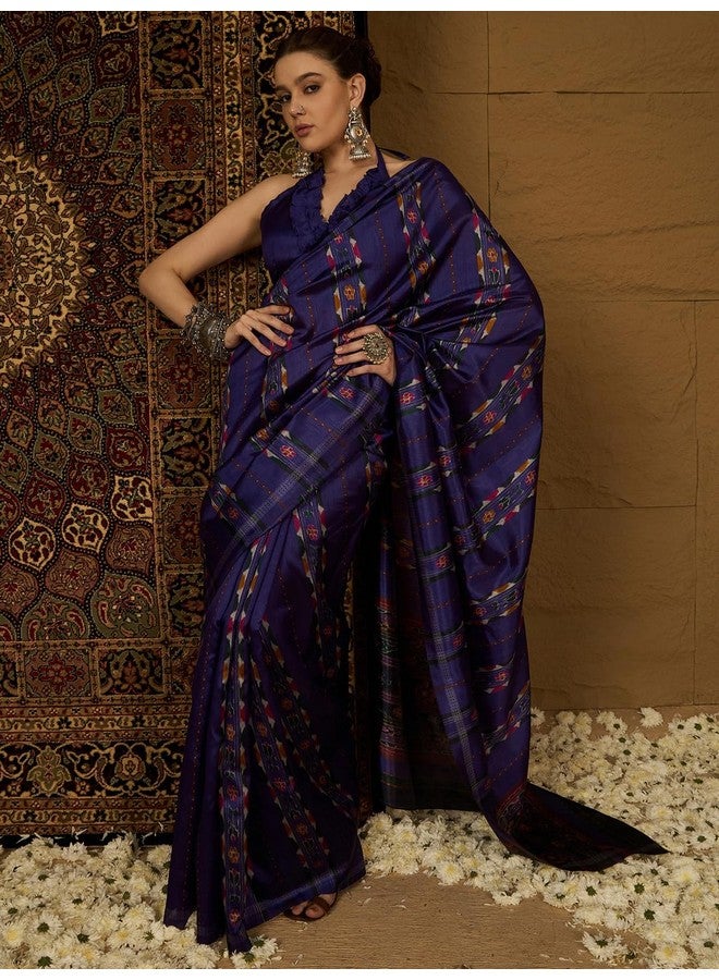 saree mall ساري مول ساري حرير بهاغالبوري بنفسجي للنساء مع بلوزة غير مخيطة (34WOM34905_HS) - Image 5