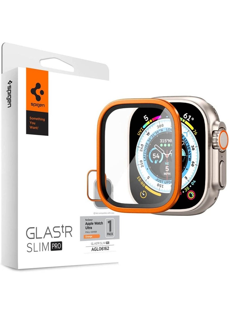 Spigen Glastr Slim Pro لساعة Apple Watch Ultra 2 / Apple Watch Ultra (49 ملم) واقي شاشة زجاجي مقوى غطاء كامل بإطار معدني - برتقالي  - Image 1