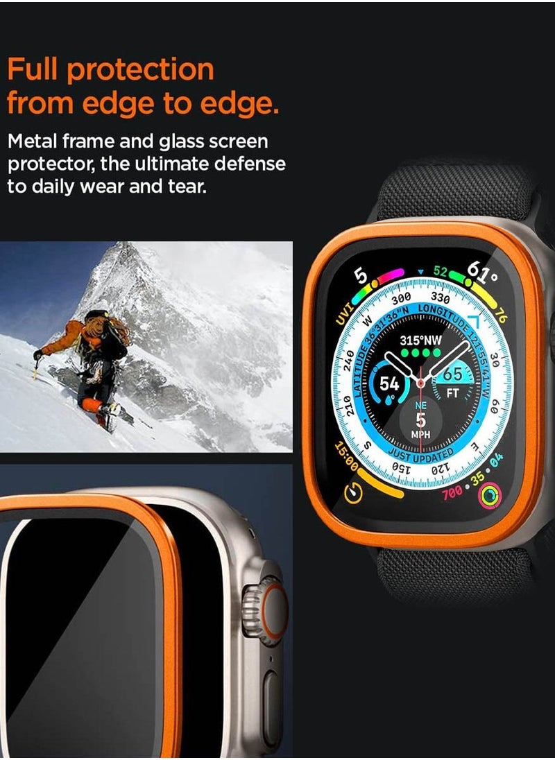 Spigen Glastr Slim Pro لساعة Apple Watch Ultra 2 / Apple Watch Ultra (49 ملم) واقي شاشة زجاجي مقوى غطاء كامل بإطار معدني - برتقالي  - Image 4
