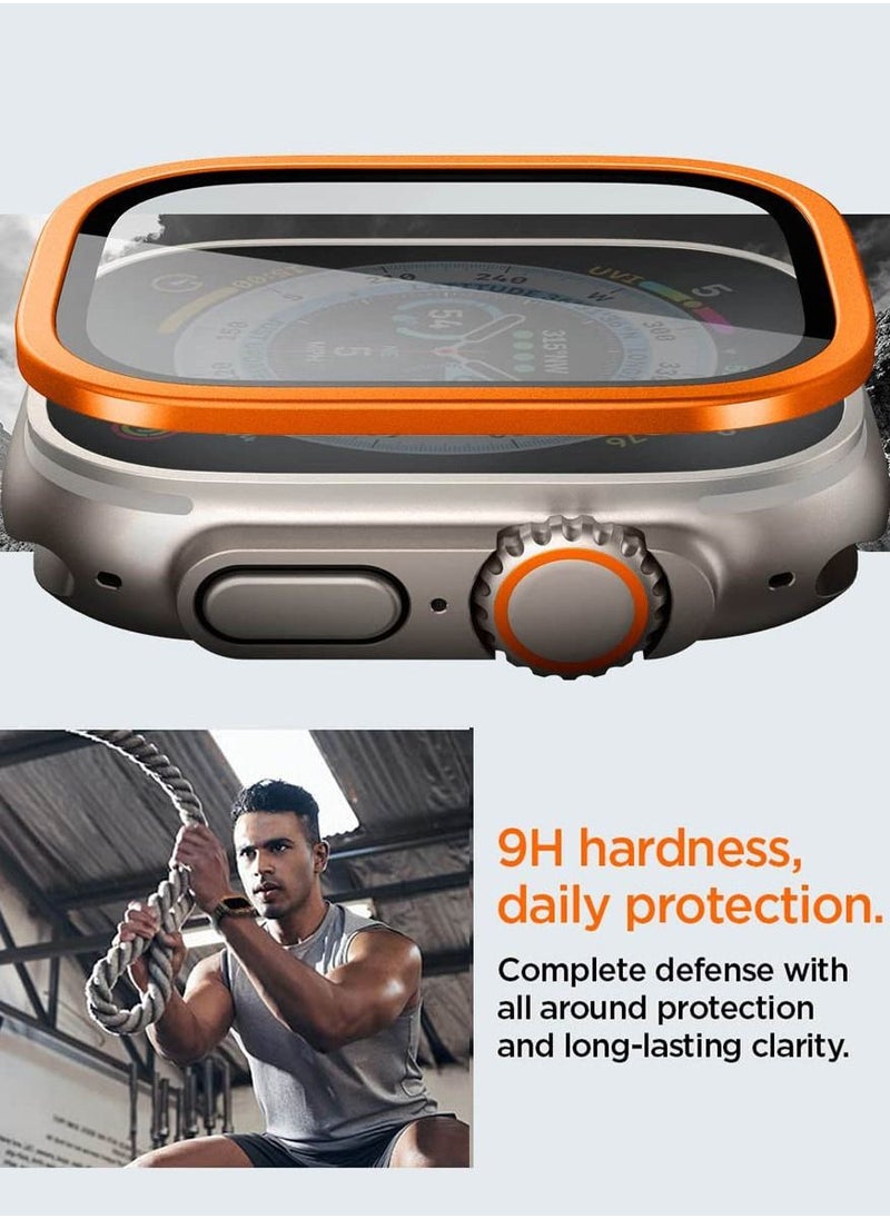 Glastr Slim Pro لساعة Apple Watch Ultra 2 / Apple Watch Ultra (49 ملم) واقي شاشة زجاجي مقوى غطاء كامل بإطار معدني - برتقالي