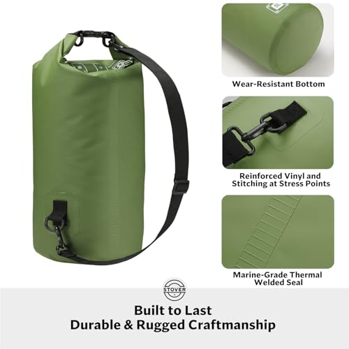 STOVER 5/10/25/30/40/55L Waterproof Dry Bag, Small Lightweight Roll Top Dry Bag Backpack w/Waterproof Phone Case, Kayaking, Travel, Hiking, Fishing, Tubing, Camping, the Beach, Men/Women (Green) - Image 3