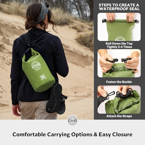 STOVER 5/10/25/30/40/55L Waterproof Dry Bag, Small Lightweight Roll Top Dry Bag Backpack w/Waterproof Phone Case, Kayaking, Travel, Hiking, Fishing, Tubing, Camping, the Beach, Men/Women (Green) - Image 5