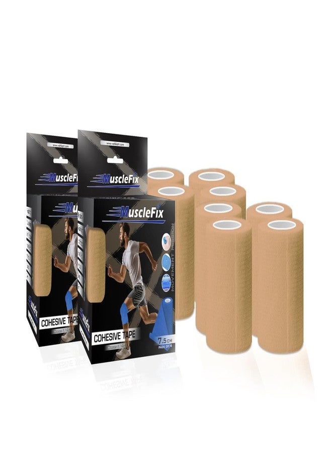 AGAM MuscleFix Breathable Self Adhesive Wrap, Athletic, Non Woven Cohesive Bandage - for Sports, First Aid Medical, Wrist, Swelling (7.5 cm X 4.5 mtr- Pack of 8) (Beige) - Image 1