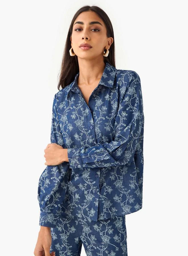 سبلاش فيڤ Denim Coord Set with Shirt & Wide Leg Pants