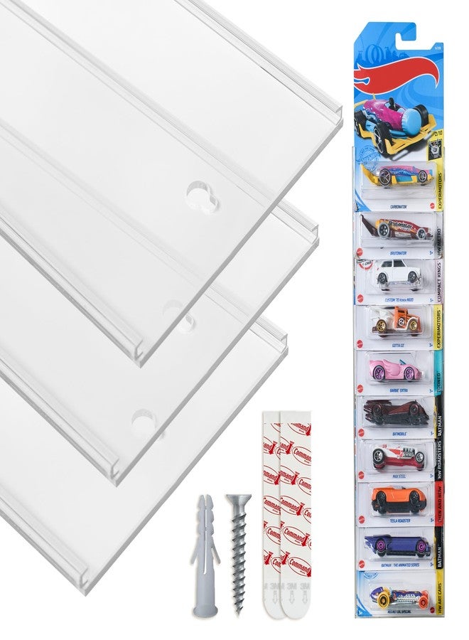 Tapeera Acrylic Model Car Display Case Wall Mount-Holds Up To 30 Cars-Compatible with Hot Wheels Matchbox Packaged Cars-Diecast Blister Packed Toy Car Organizer Display Shelf Rack Wall Storage(3-Pack) - Image 1