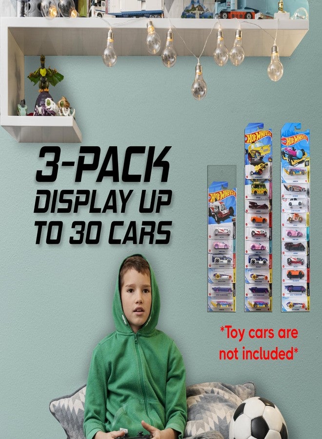 Tapeera Acrylic Model Car Display Case Wall Mount-Holds Up To 30 Cars-Compatible with Hot Wheels Matchbox Packaged Cars-Diecast Blister Packed Toy Car Organizer Display Shelf Rack Wall Storage(3-Pack) - Image 5
