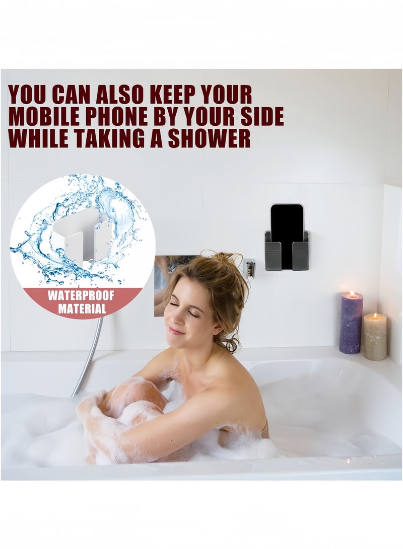 Angola Panda 5PCS Wall Mount Phone Holder with Adhesive, Phone Stand with Data Line Receiving Hole, Remote Control Stand, Use for Home, Office (White) - Image 3