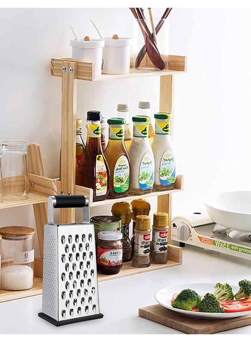 Stainless Steel Box Grater 4-Sided | Coarse, Medium & Fine Shred + Slicer | Heavy Duty Cheese & Vegetable Grater | Non-Slip Base | Kitchen Tool" - Image 5