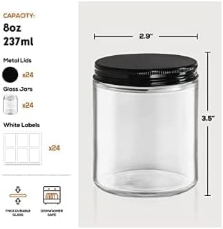 ARUZEN 24 Pack, 250 ml Glass Jars with Metal Lids, Clear Round Candle Making Jars - Empty Food Storage Containers, Mason Canning Jar For Spice, Powder, Liquid, Sample, Lotion, Honey, Cosmetic - Image 2